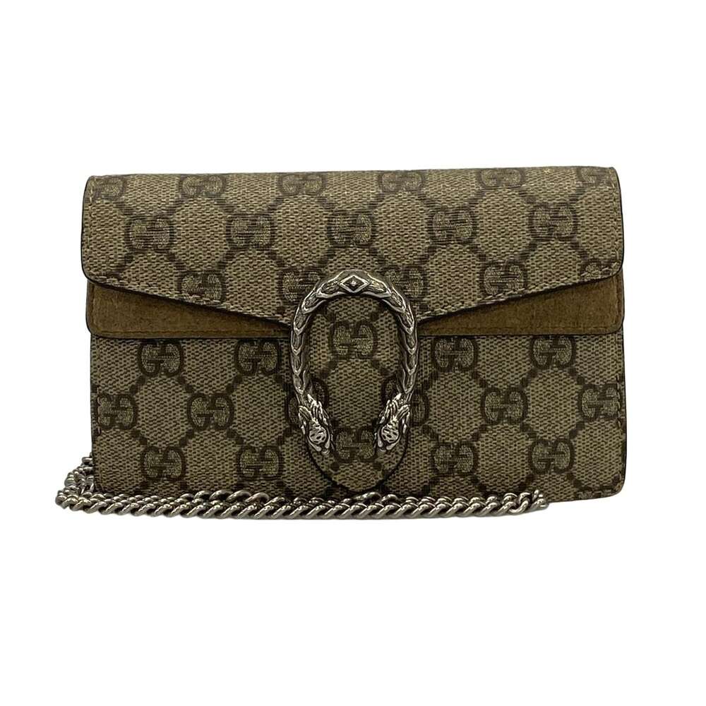 Gucci Dionysus/GG Plus/GG Supreme Shoulder Bag 476432 Beige Dark Brown PVC Suede